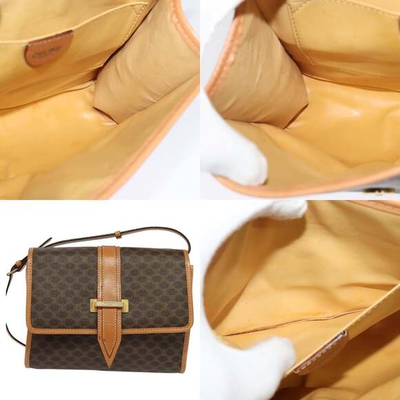 CELINE Macadam Canvas Shoulder Bag Pvc Leather Brown Gold - Picture 10 of 12